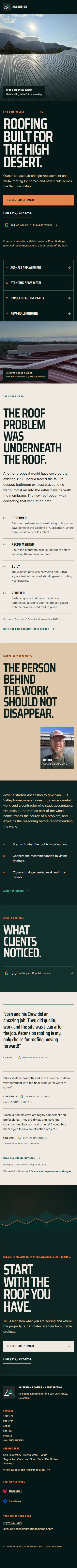 A saved mobile view of Ascension's homepage closing section, with an estimate request button and a phone number.