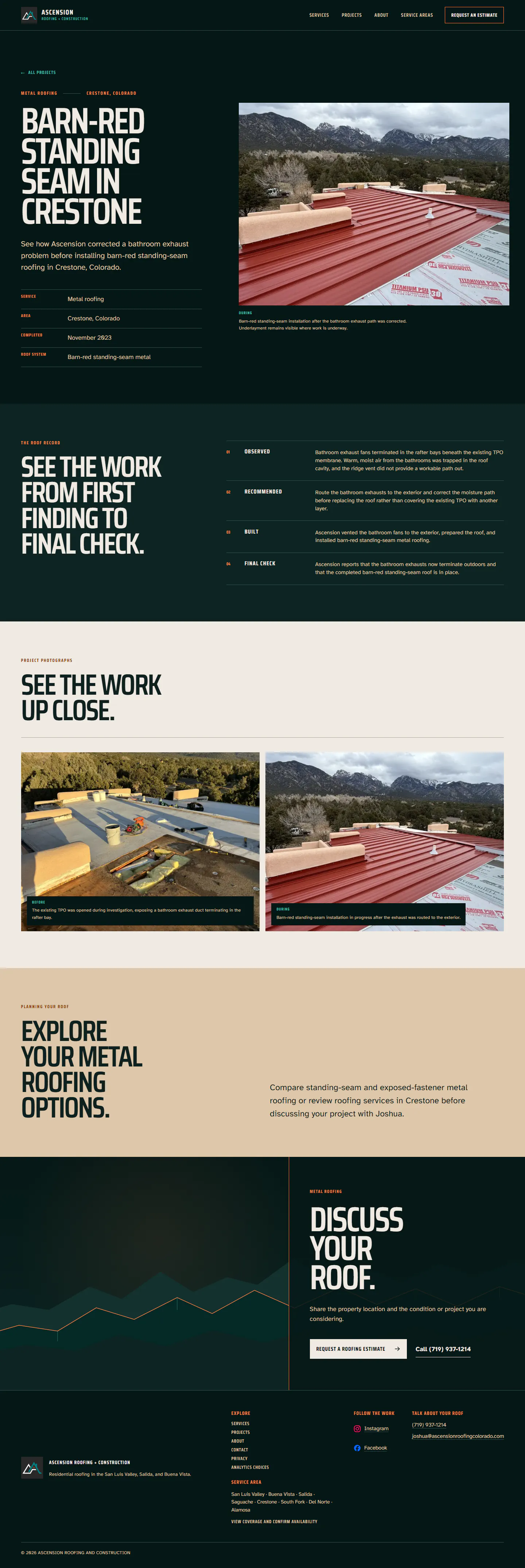 Ascension Roofing’s metal-roofing project, from starting condition through final check.